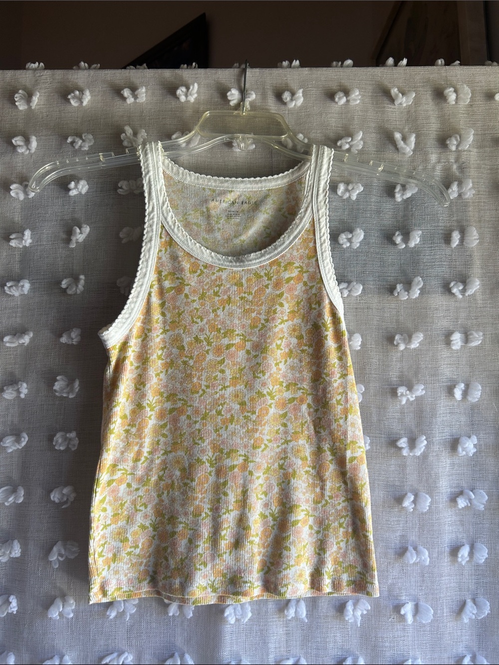 American Eagle Outfitters Cream and Yellow Floral Ribbed Tank Top